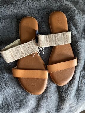 Target Women's Tan Sandals with Cream Woven Strap